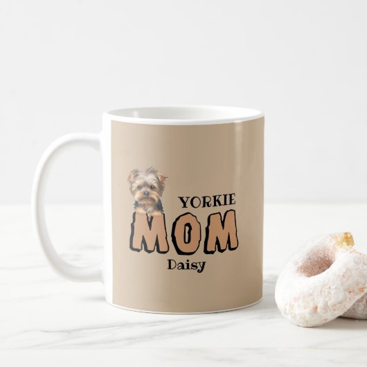 Yorkie Mom Yorkshire Terrier Lover aangepaste naam Koffiemok (Met donut)