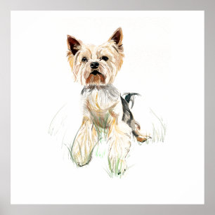 Yorkie Muurkunst Poster, Aquarel Schilderij Poster