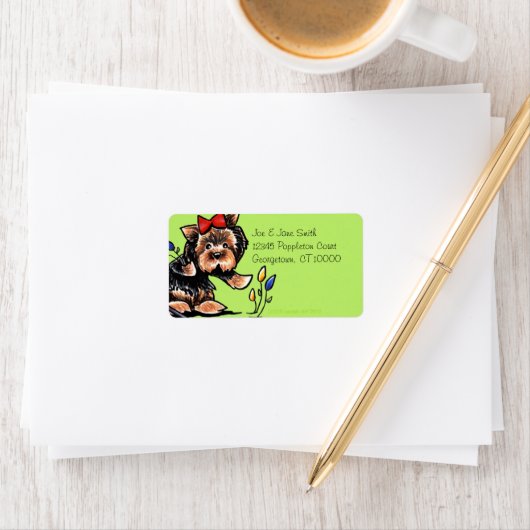 Yorkie n Tulips Olive Etiket (Insitu)