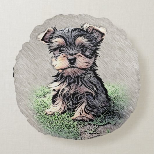 Yorkie, Natuur,hond Rond Kussen (Voorkant)