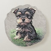 Yorkie, Natuur,hond Rond Kussen (Achterkant)