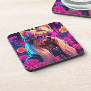 Yorkie- onderzetters met kurk rug - set van 6