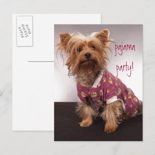 Yorkie Pajama Party Uitnodiging Briefkaart (Voorkant / Achterkant)