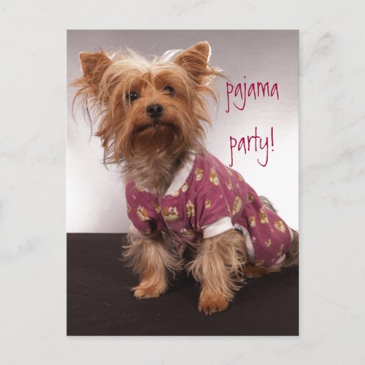 Yorkie Pajama Party Uitnodiging Briefkaart (Voorkant)