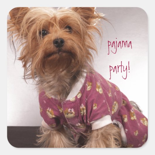 Yorkie Pajama Party Vierkante Sticker (Voorkant)