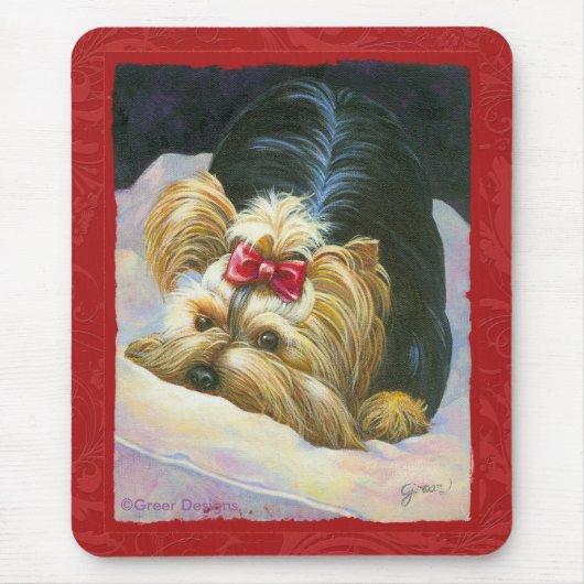 Yorkie Peekaboo Art Red Embossed Muismat (Voorkant)