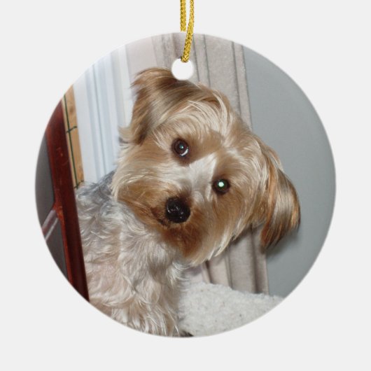 Yorkie Peeking rond de hoek Keramisch Ornament (Voorkant)
