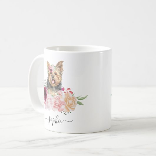 Yorkie Personal Name Floral Coffee Mok (Voorkant links)