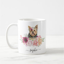 Yorkie Personal Name Floral Coffee Mok