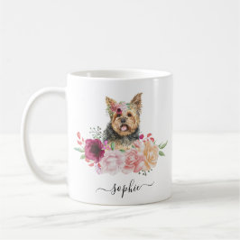 Yorkie Personal Name Floral Coffee Mok