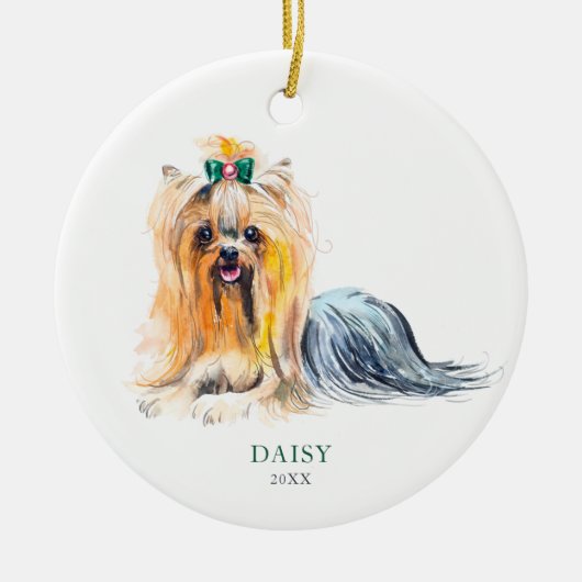 Yorkie Personalized Dog Pet Kerstmis Custom Keramisch Ornament (Voorkant)