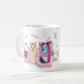 Yorkie Pink Feather Boa Coffee Cup Mok (Voorkant links)