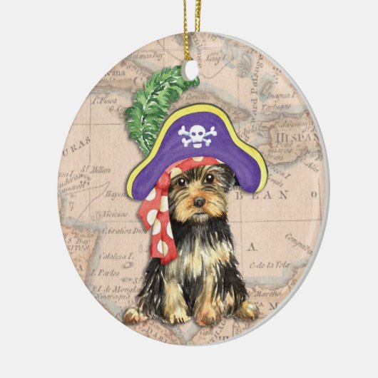 Yorkie Pirate Keramisch Ornament (Links)