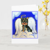 Yorkie Poo Angel Kaart (Gele Bloem)