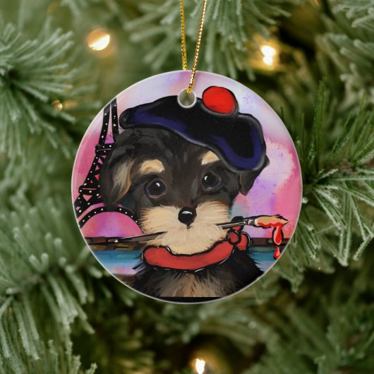 YORKIE POO ARTIST IN PARIJS KERAMISCH ORNAMENT (Boom)