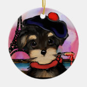 YORKIE POO ARTIST IN PARIJS KERAMISCH ORNAMENT (Voorkant)