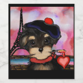 YORKIE POO ARTIST IN PARIJS WIJN ETIKET (Enkel label)