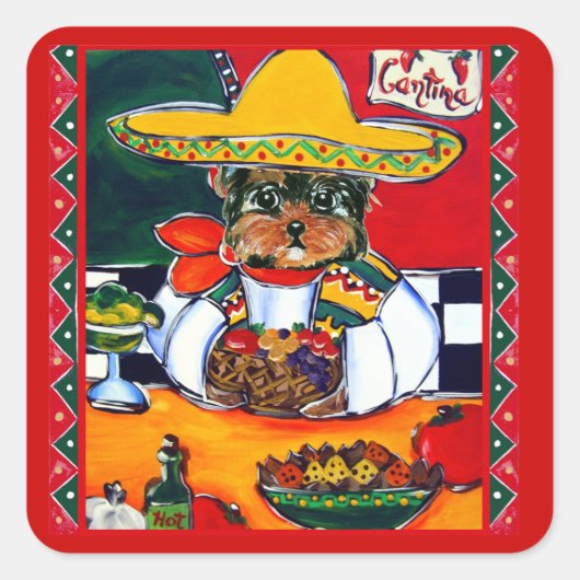 Yorkie Poo Cinco de Mayo Vierkante Sticker (Voorkant)