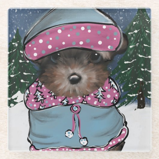 Yorkie Poo Glazen Onderzetter (Voorkant)