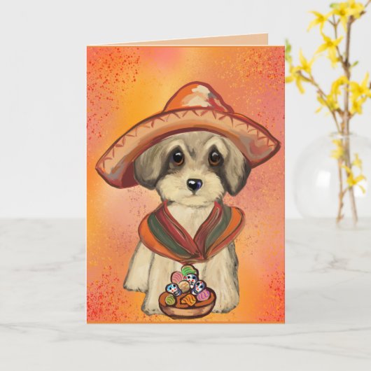 Yorkie Poo Kaart (Gele Bloem)