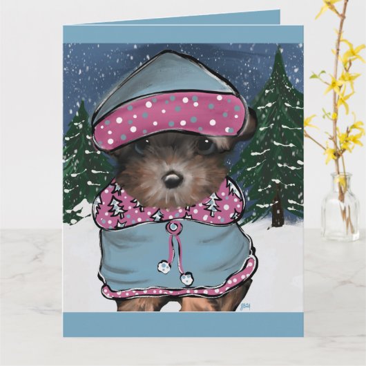 Yorkie Poo Kaart (Gele Bloem)