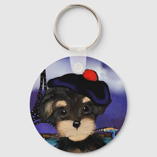 YORKIE POO KUNSTENAAR IN PARIS SLEUTELHANGER (Voorkant)