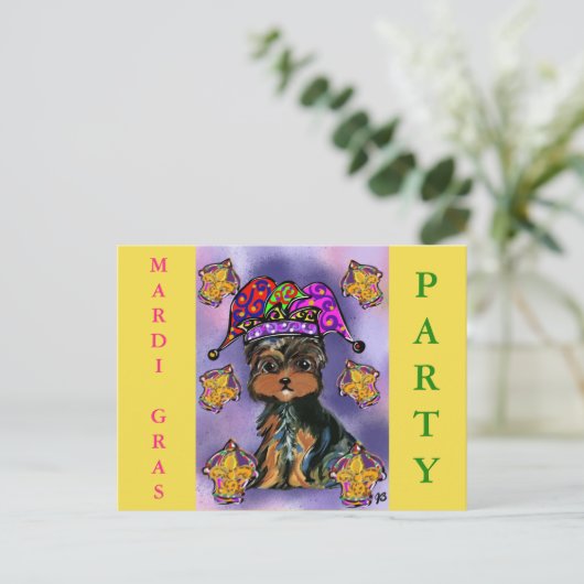 YORKIE POO MARDI GRAS FEESTDAGENKAART (Staand voorkant)