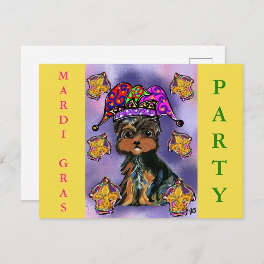 YORKIE POO MARDI GRAS FEESTDAGENKAART (Voorkant / Achterkant)