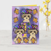 Yorkie Poo Mardi Gras Kaart (Gele Bloem)
