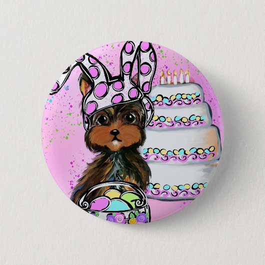 Yorkie Poo Pasen Ronde Button 5,7 Cm (Voorkant)