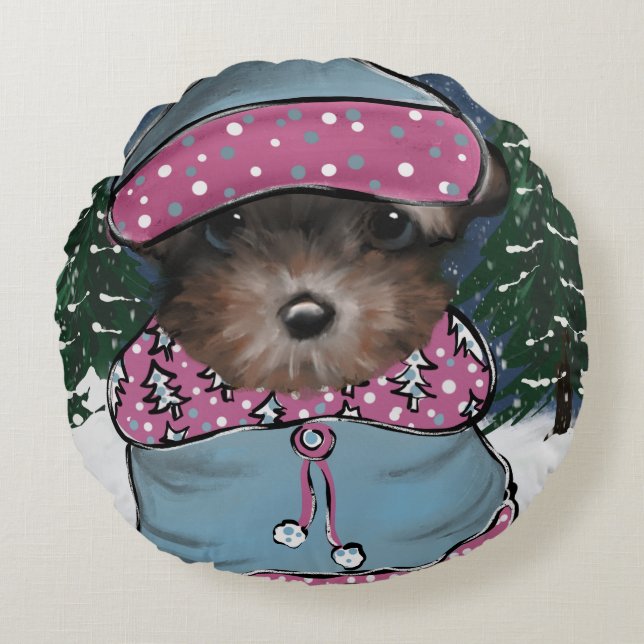 Yorkie Poo Rond Kussen (Voorkant)