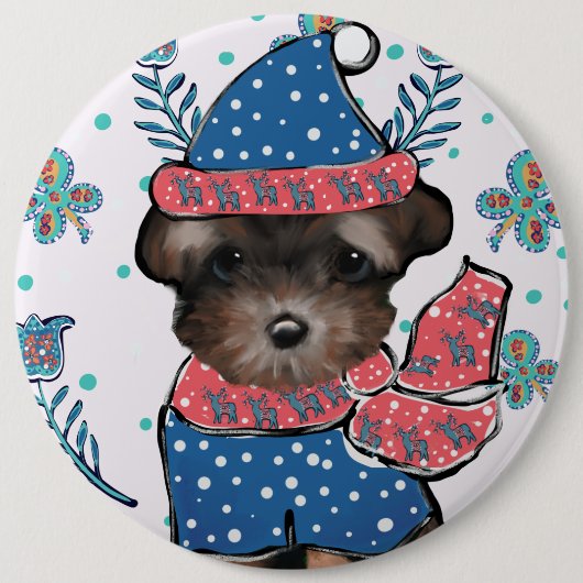 Yorkie Poo Ronde Button 6,0 Cm (Voorkant)
