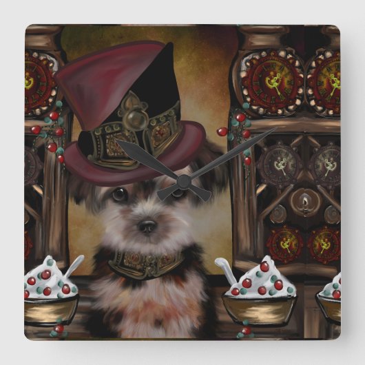 Yorkie Poo Vierkante Klok (Voorkant)