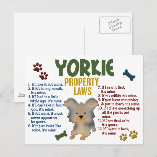 Yorkie Property Laws 4 Briefkaart (Voorkant / Achterkant)