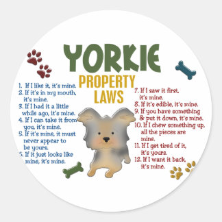 Yorkie Property Laws 4 Ronde Sticker