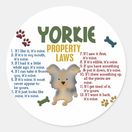 Yorkie Property Laws 4 Ronde Sticker (Voorkant)