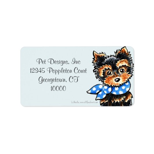 Yorkie Puppy Blue Scarf Fancy Etiket (Voorkant)