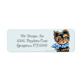 Yorkie Puppy Blue Scarf Fancy Etiket (Voorkant)