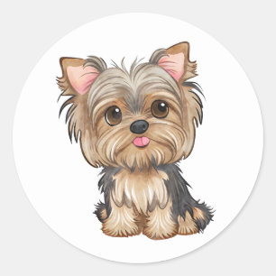 Yorkie Puppy Do Waterverf Yorkshire Terrier Ronde Sticker