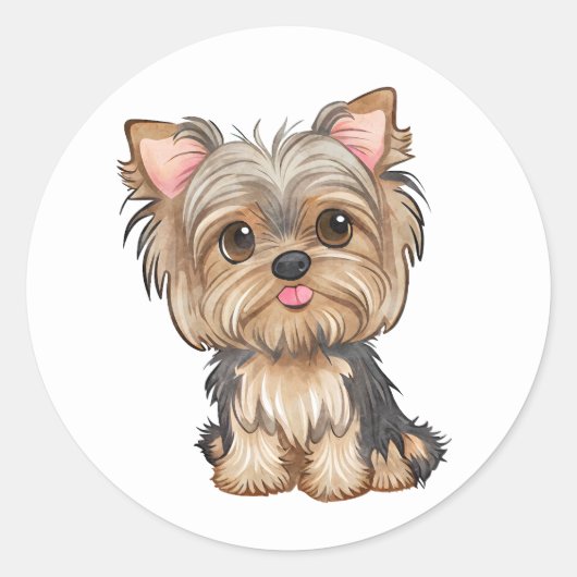 Yorkie Puppy Do Waterverf Yorkshire Terrier Ronde Sticker (Voorkant)