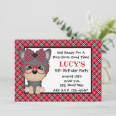 Yorkie Puppy Dog Red Birthday Party Kaart (Staand voorkant)