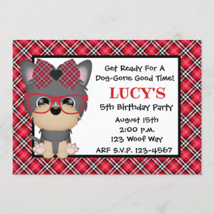 Yorkie Puppy Dog Red Birthday Party Kaart