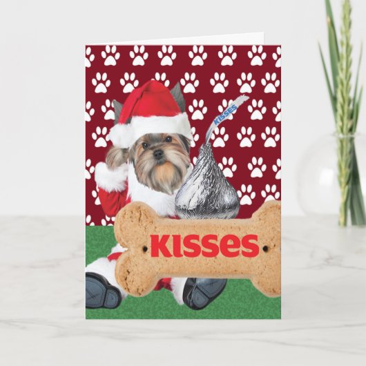 Yorkie Puppy Kiss Kerst Kaarten (Voorkant)