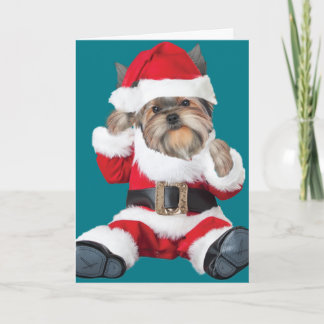 Yorkie Puppy Santa Feestdagen Kaart