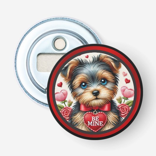 Yorkie Puppy Valentijn Buttom Bottle Opener (Voorkant)