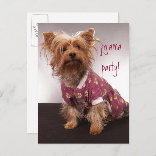Yorkie Pyjama Feestje Uitnodiging Briefkaart (Voorkant / Achterkant)