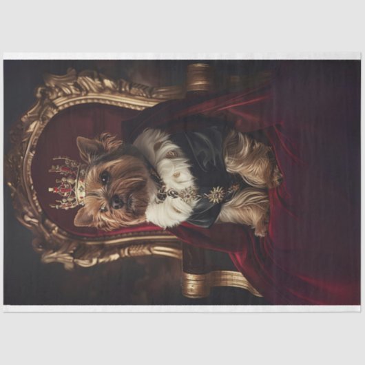 Yorkie Red Kings Stoel Donkere achtergrond Decoupa Tissuepapier (Voorkant)