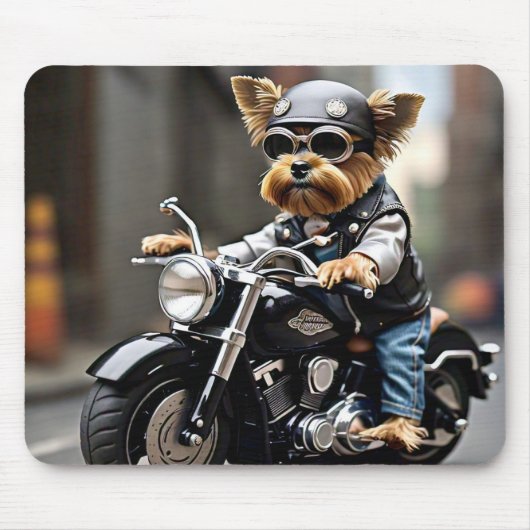 Yorkie Riding Motorcycle Muismat (Voorkant)