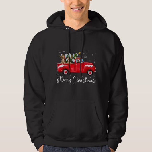 Yorkie Rode Vrachtwagen Kerstmis Kerstman Hoed Hon Hoodie (Voorkant)