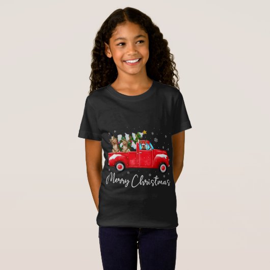 Yorkie Rode Vrachtwagen Kerstmis Kerstman Hoed Hon T-shirt (Voorkant volledig)